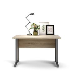 Dmora Bureau Albertine, Bureau Multi-usages, Table pour Bureau, Porte PC, Plan de Travail, 120 x 80 h75 cm, Gris et chêne, Panneau aggloméré mélaminé