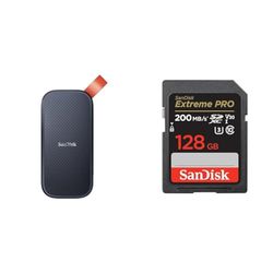 SanDisk 2TB Portable SSD - up to 800MB/s Read Speed, USB 3.2 Gen 2 & 128GB Extreme PRO SDXC card + RescuePRO Deluxe, up to 200MB/s, UHS-I, Class 10, U3, V30