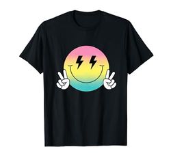 Retro 80s Rayo Bolt Ojos Feliz Sonrisa Sonriente Cara Paz Camiseta