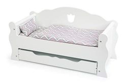 Small Foot Cama para muñecas de Madera, con colchón, Manta Colorida y Almohada, con cajón, a Partir de 3 años, 12024, Color Blanco, Klein