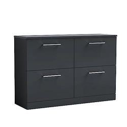 nuie ARN1433W2 Arno Floor Standing 4 Drawer Vanity Unit & Worktop, 1200mm, Soft Black