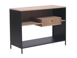 Aparador De Madera De Fresno Y Metal Negro Con Cajón Y Base Metálica