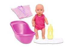 Simba 105033218 New Born Babyset, volledig vinylpop met drink- en vochtfunctie, badjas, handdoek, fles en badkuip, 12 cm, vanaf 3 jaar