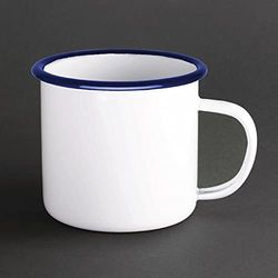 Olympia Mug en acier émaillé, 350 ml/12,5 oz (lot de 6), blanc et bleu, ensemble de tasses à boire, Idéal pour la maison, le bureau, le camping, le chantier, Usage commercial et domestique, GM516