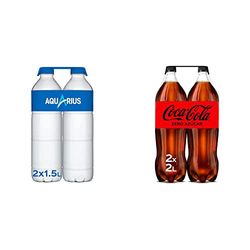 Aquarius Limón - Bebida funcional con sales minerales, baja en calorías - Pack de 2 botellas 1.5L & Coca-Cola Zero Azúcar, 2 x 2L