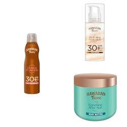 Hawaiian Tropic Can Spray Oil Spf 30, 180ml + Hawaiian Tropic SILK HYDRATION SUN PROTECTION AIR SOFT FACE, Lozione solare viso, SPF30-50 ml + Hawaiian Tropic Body Butter