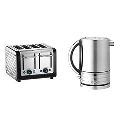 Dualit 46505 4-Slot Toaster, 2250 W, Stainless Steel with Black Finish & 72926 Architect Kettle | 1.5 L 2.3 KW Stainless Steel Kettle With Grey Trim | Rapid Boil and Patented Pure Pour Non-Drip Spout