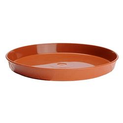 VERDENIA Sottovaso per piante ed erbe aromatiche, in plastica, leggero, stabile, rotondo, in molti colori, struttura in legno, Ø 11 cm, 14 cm, 7238 terracotta