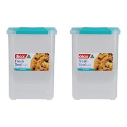 Décor 3L Square plastic biscuit storage container | Plastic Airtight & Leak Resistant Clear/Teal Dry Food Canister | Bpa Free | Stackable (Pack of 2)