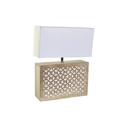 DKD Home Decor Lámpara de mesa Marrón Poliéster Blanco Madera de mango 50 W (33 x 12 x 41 cm)