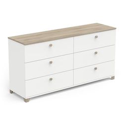 Commode 6 Tiroirs Blanche Moderne – Style Naturel – Coloris Blanc Mat & Chêne Kronberg - 151 x 76 x 42 cm