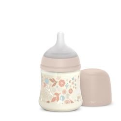 Suavinex, Biberón de 150 ml, con Tetina Fisiológica SX Pro de Silicona, con Válvula Anticólico. Biberón con Tetina de Flujo Lento (S). Bebés +0 Meses y Recién Nacidos. Wonderland, Flores, Rosa