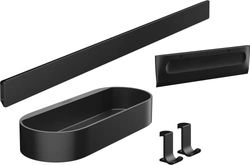 hansgrohe WallStoris - Set di accessori doccia senza forare, 4 pezzi, barra a parete, cestino portaoggetti, tergivetro per doccia, gancio per asciugamani bagno, accessori bagno, nero opaco, 27967670