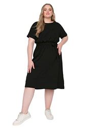 Trendyol Dames Plus Size Mini A-lijn Relaxed Knit Plus Size Jurk, Zwart, 4XL grote maten