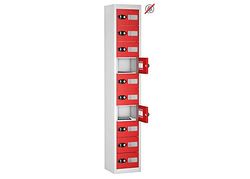 10 Vision Panel Door Tablet Storage Locker, Red, Keypad Lock