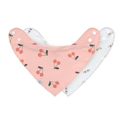 LÄSSIG Bavoir bébé écharpe triangle set 2 pcs. Coton bio Bouton-pression Réversible/Baby Bandana Happy Fruits Cherry