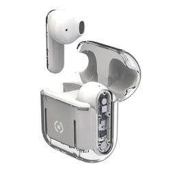 Celly, Cuffie Wireless Bluetooth, Auricolari Senza Filo con Custodia Trasparente, Compatibili con Smartphone e Tablet, Ricarica Veloce in 2 Ore, Colore Bianco
