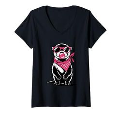 Womens Sea Otter Sunglasses Bubble Gum Otters V-Neck T-Shirt