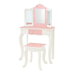 Teamson Kids Houten Kaptafel Kinderen - Tafel en Stoel Set - Wit/Goud