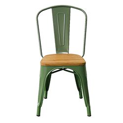 RED DECO Sedia Gaston in Metallo Oliva Stile Industriale con Seduta in Legno Massiccio Scuro CHOLIVEGAST Taglia Unica