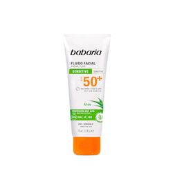 Babaria - Fluido Crema Solar Facial 50 Para Pieles Sensibles | Protector Solar de Cara Con Aloe Vera |Crema Hidratante con Protección Solar Mujer Y Hombre Anti Polución | Biodegradable