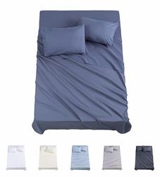 Todocama – Juego de Sábanas de 4 Piezas - 3001 - Sábana Bajera Ajustable - Encimera - Dos Fundas de Almohada de 50x80cm. (Cama 90x190/200 cm, Azul Grisáceo)