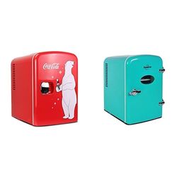Koolatron Mini Fridge 4L Small Fridge 6 Can Quite Mini Fridges Mini Cooler Warmer for Office Home & Travel PB Red + Retro Mini Fridge 4L Table Top Mini Fridges for Skincare 12V Portable Cooler Green