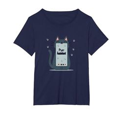 Asistente de ronroneo: Lindo diseño de teléfono Inteligente de Gato para Amantes de Las Camiseta, Mujer Tallas Grandes, Azul Marino, 5XL Grande