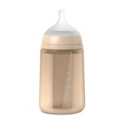 Suavinex, Biberon avec Bouteille en Silicone et Tétine Symétrique SX Pro, Souple et Flexible, avec Valve Anti-colique, Biberon à Debit Moyen (M), pour Bébés +3 Mois. Colour Essence, Irish Cream