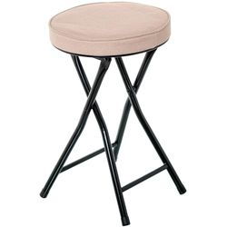 DRW Tabouret Pliable en métal et Tissu Noir et Beige 30 x 30 x 49 cm