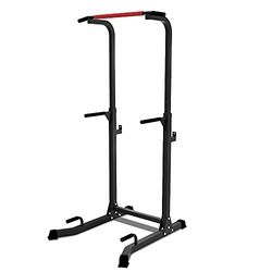 vounot Trainingsapparaat verstelbaar in 10 hoogtes, optrekstang, trainingsapparaat, dips, stabiel, voor training, power tower thuis, maximale belasting 120 kg,1 personnen,Zwart.