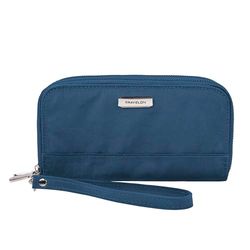 Travelon Portafoglio con doppia zip con blocco RFID, Blu, 7.5”W x 4”H x 1.25”D, Portafoglio Rfid con doppia zip