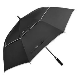 G4Free Ombrello da golf con apertura automatica, extra large, a doppia cupola, ventilato, impermeabile, antivento, con striscia riflettente (nero 02, 157,5 cm)