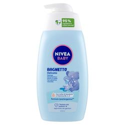 NIVEA BABY Delikat 450 ml babybad för skonsam och återfuktande rengöring, babybad med naturligt glycerin, mandelmjölk och vitaminer B5, C & E