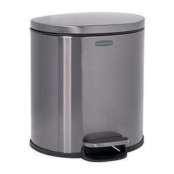 Rubbermaid - Cubo de basura semicircular de acero inoxidable, 1.6 galones, carbón, papelera pequeña con tapa para el hogar/cocina/baño/oficina