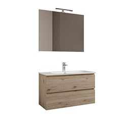 MaMa Store Atena Quercia Naturale Mobile sospeso con lavabo, specchio e lampada LED, Laminato, Quercia Naturale L. 101 X P. 47 X H. 53 CM