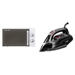 Russell Hobbs RHM1731 INSPIRE White 17 Litre Manual Microwave & Powersteam Ultra 3100 W Vertical Steam Iron 20630 - Black & Grey (UK Plug)
