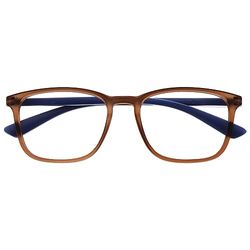 OPULIZE Max Occhiali da Lettura - Montatura Classica Rettangolare Grande - Marrone Opaco Trasparente con Stanghette Blu Navy - Uomo Donna Unisex - R78-2 - +1.50