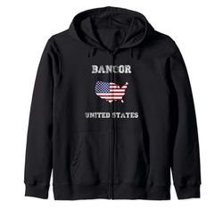 Bangor United States Vintage United States Flag Map Design Zip Hoodie