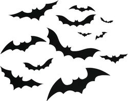 FIESTAS GUIRCA | 12 Black Bat Silhouettes (10-30 cm) - Wall, Door and Window Decoration for Halloween and Horror Parties - Ideal Accessory for Celebrations and Events - Black