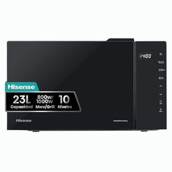 Hisense H23MOBS5HG4 - Microondas Digital con Grill 23 Litros, 1000W, Revestimiento Cerámico, Cristal Premium, Modo ECO, Descongelación programada, 10 Niveles de Potencia, Fácil Limpieza