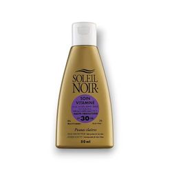 Soleil Noir - Soin Vitaminé SPF 30 Haute Protection 3 Filtres UVA et UVB - Peaux Claires - Vitamines A, C, E, Aloé Vera - Fabrication Française - Flacon avec Capsule Service, 50 ml