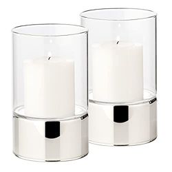 EDZARD set van 2 lantaarns Granada (H 15 cm, ø 9 cm) glas uit één stuk, zilverkleurige voet, indoor en outdoor, voor kaarsen tot ø 8 cm, ideaal voor de permanente kaars Cornelius by Edzard