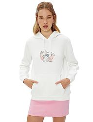 Koton Dames lange mouwen Kangaroo Pocket Detail Printed Hoodie, ecru(010), XL