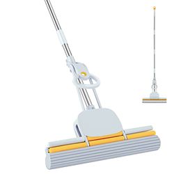 DUDTO Mocio in spugna PVA per la pulizia dei pavimenti, manico lungo 152,4 cm, auto-strizzante con testa da 38,1 cm per piastrelle cucina e bagno, spugna per la pulizia dei pavimenti con strizzatoio