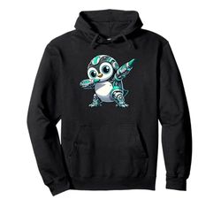 Cool Cartoon Robot Penguin Astronaut Dabbing Mech Pullover Hoodie