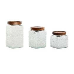 Home ESPRIT Set de 3 Botes Natural Cristal Acacia 500 ml 750 ml 1 L 9,5 x 9,5 x 17,5 cm