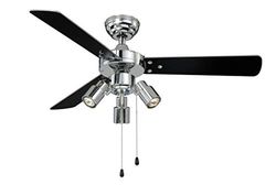 aireRyder - Cyrus plafondventilator met verlichting, stille ventilator met trekschakelaar in glanzend chroomdesign, draaivleugels in zwart/zilver, diameter 107 cm, (kleur: chroom en zwart/zilver)