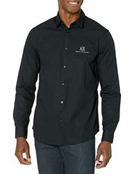 Armani Exchange A| x Maglia a Maniche Lunghe con Bottoni Camicia Elegante, Nero, S Uomo