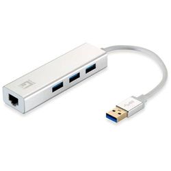 Adaptador - Adaptador USB 3.0 a gigabit ethernet rj45 con 1 Puerto gigabit y 3 Puertos USB 3.0, Permite conexión rápida y eficiente.